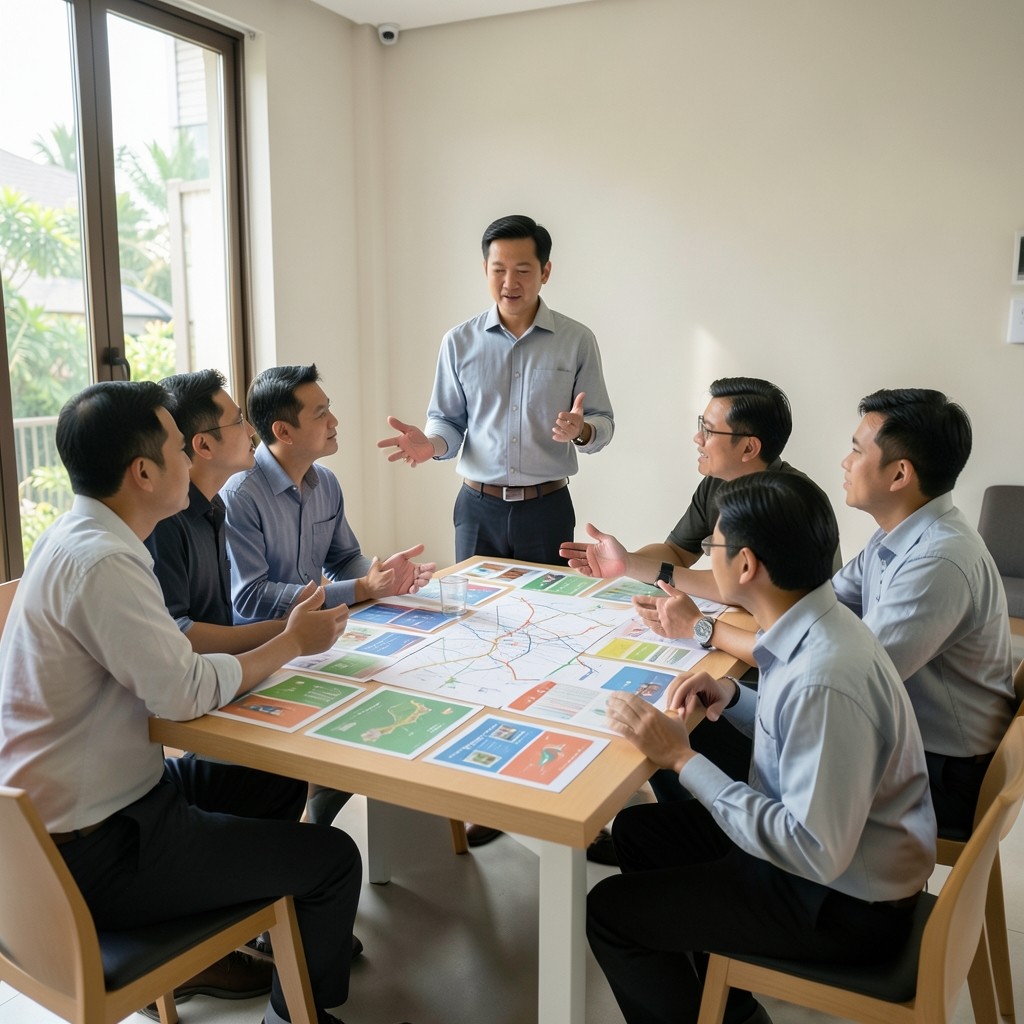 Facilitator leading a workshop with commerce colleagues around a table